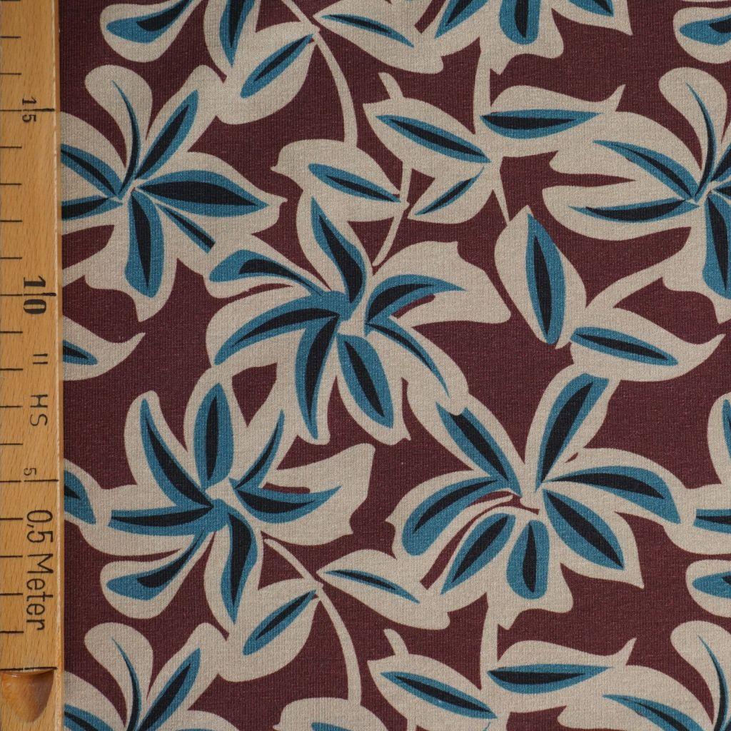 REST French Terry Blätter türkis auf altrosa braun – FVJ